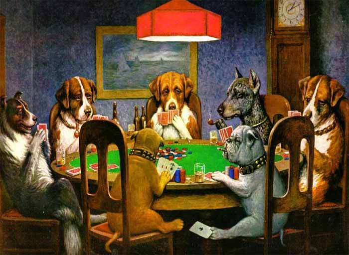 Cash Coolidge painting of dogs playing poker