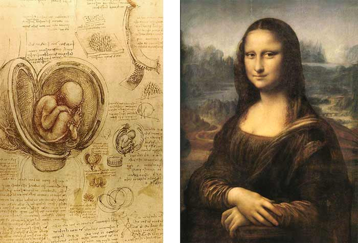 Di Vinci's Mona Lisa and a drawing of a fetus