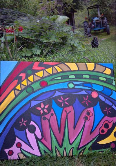 Photo of Rainbow painting with tractor in background by Janice Boling